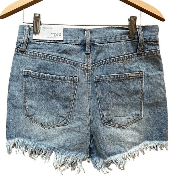 NWT Insane Gene High Rise Crossover Distressed Denim Shorts Cutoff Size Small - Picture 4 of 8